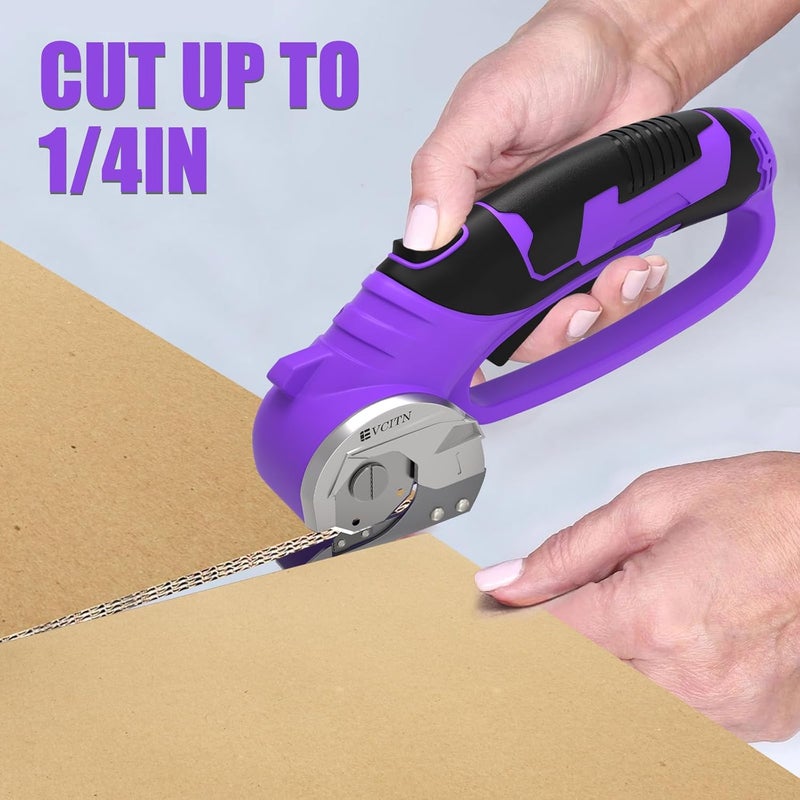 Evcitn Cordless Electric Scissors,4V Rechargeable Cardboard & Carpet Cutter,Electric Self-Sharpening Rotary Cutter for Fabric,Heavy Duty Scissor with LED Light for Crafts Leather or Plastic Packages,Purple - Image 2